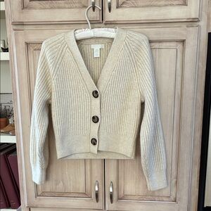 H&M Beige Ribbed Cardigan sz XS